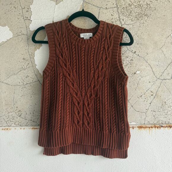 Rachel Zoe Sweater Vest Cable Knit Sleeveless Pullover Brown Preppy Academia M - Picture 1 of 6